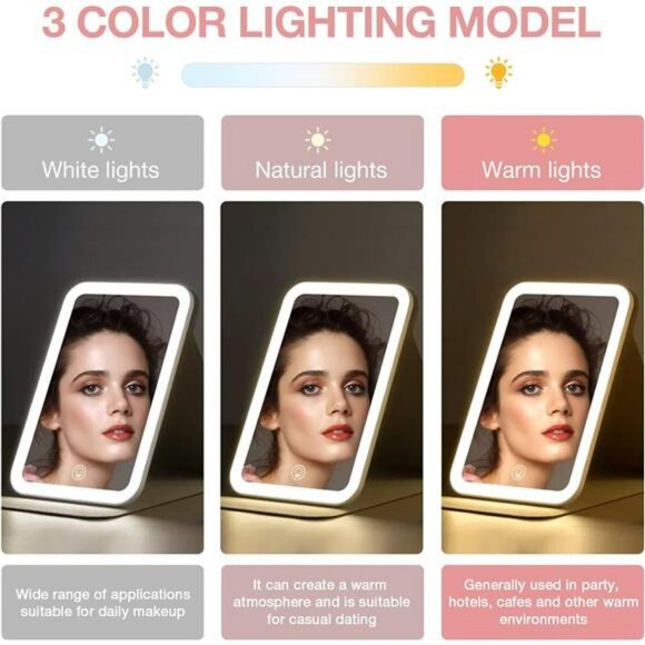 LED Lighted Travel Makeup Mirror Rechargeable Dimmable Portable Vanity Pink - Picture 3 of 7